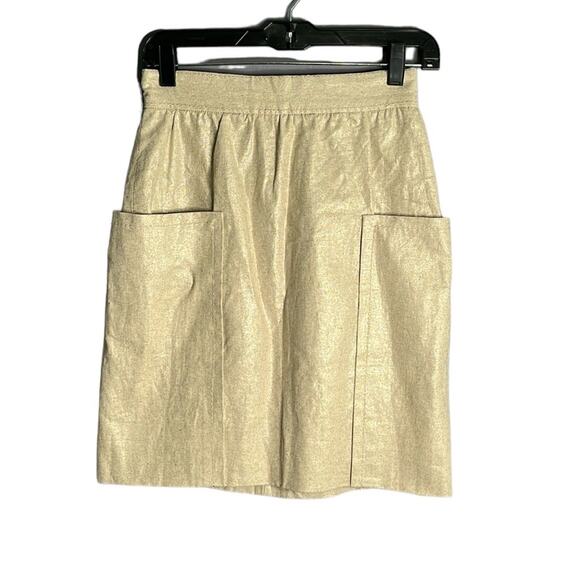 Anthro Cartonnier Gold Metallic Pencil Skirt With Pockets Size 2 - Picture 1 of 9